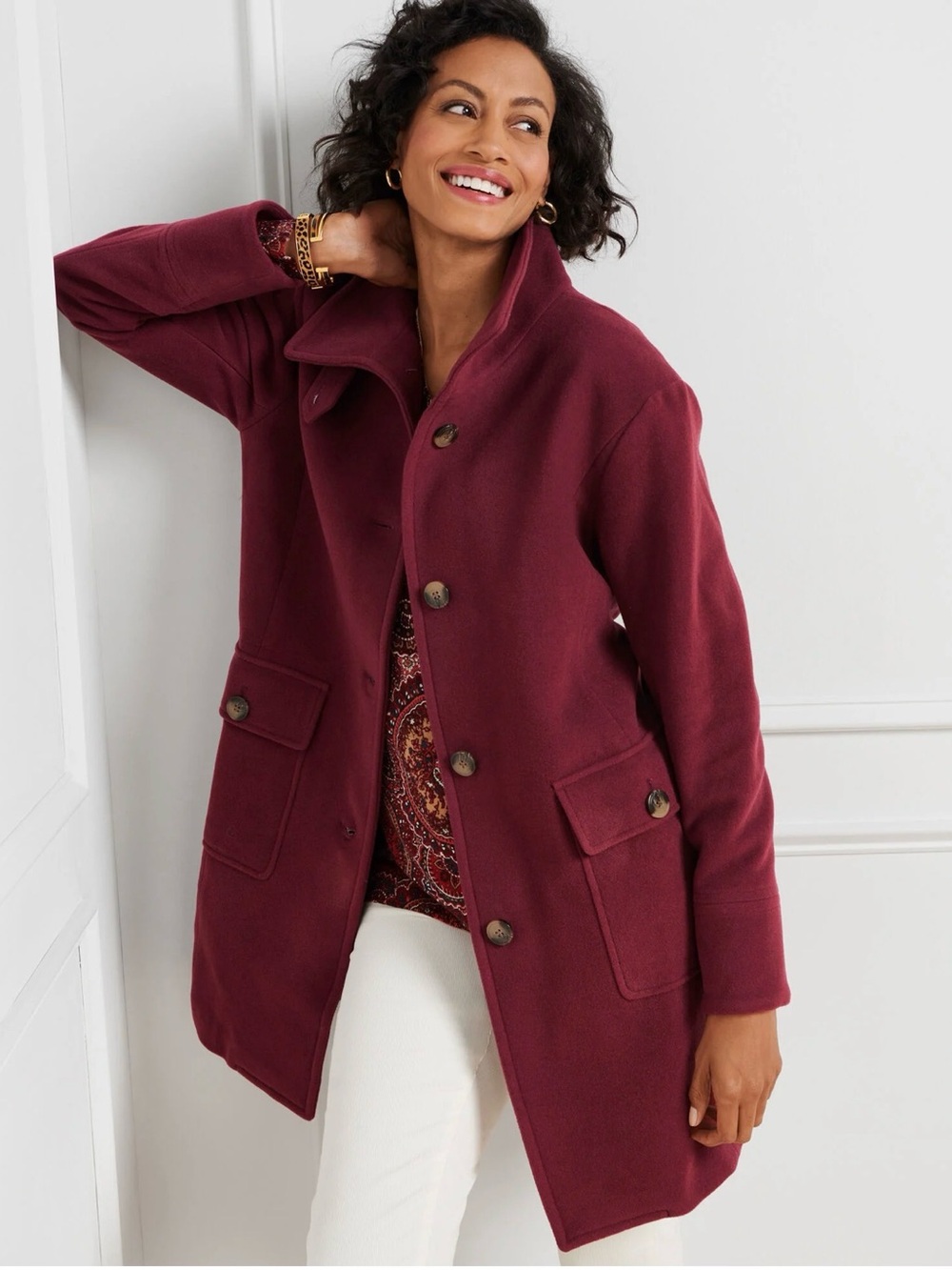 Talbots PLUSH WOOL BLEND COAT Women's Coat - Wine Size XS NWT